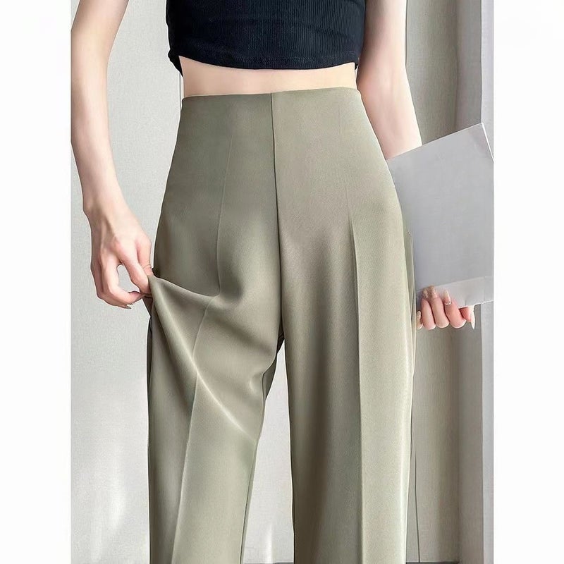Casual Suit Pants For Women, , Petite Narrow Black Wide-Leg Pants With Side Zipper, High-Waisted, Slimming, Drapey, Flared Pants - Image 1